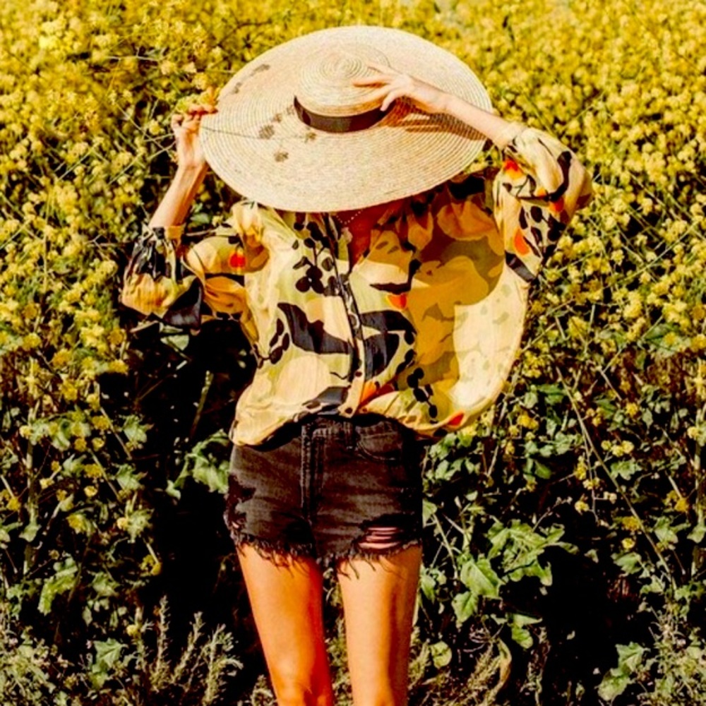 Anthropologie Yellow Green Boho Top